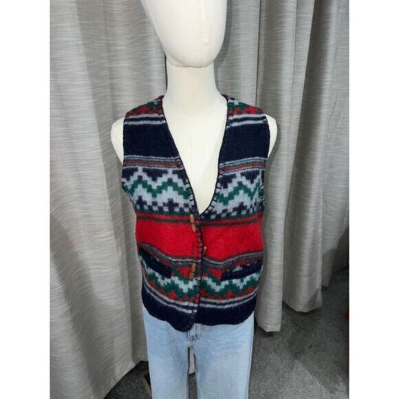 Vintage 90s wool Aztec print‎ vest medium - Picture 1 of 5